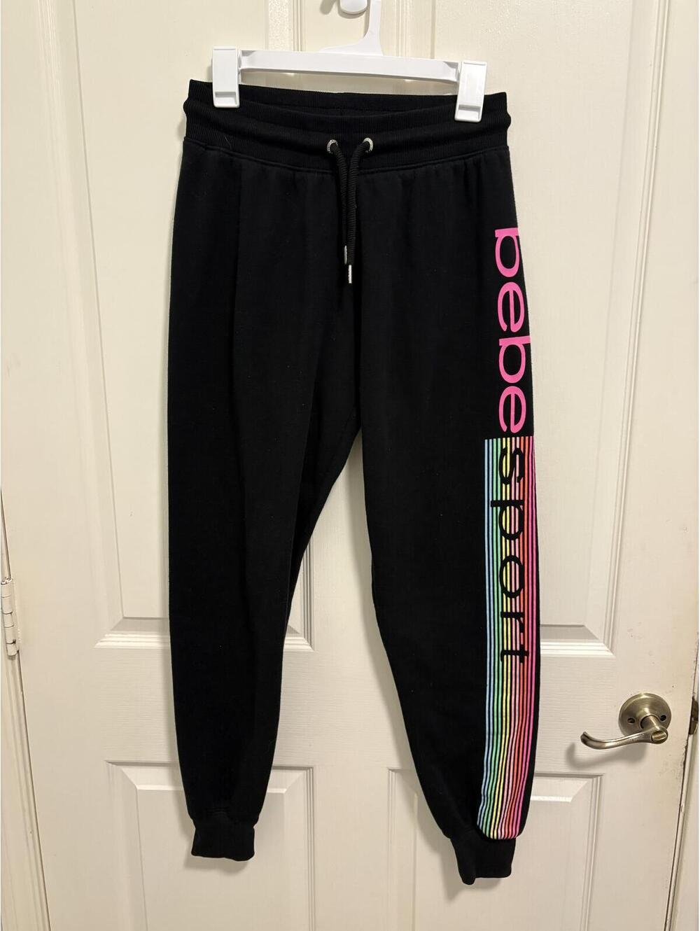 bebe sport Black Jogger Sweatpants with Rainbow Logo Size M